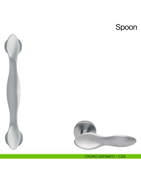 Maniglione per porta Spoon Manital con rosette - cromato satinato