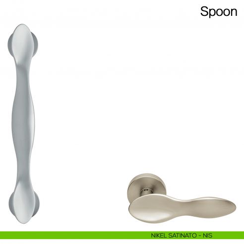 Maniglione per porta Spoon Manital con rosette - nikel satinato