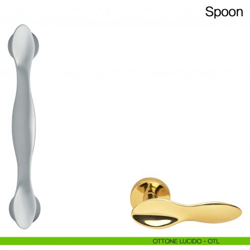 Maniglione per porta Spoon Manital con rosette - ottone lucido