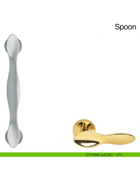 Maniglione per porta Spoon Manital con rosette - ottone lucido