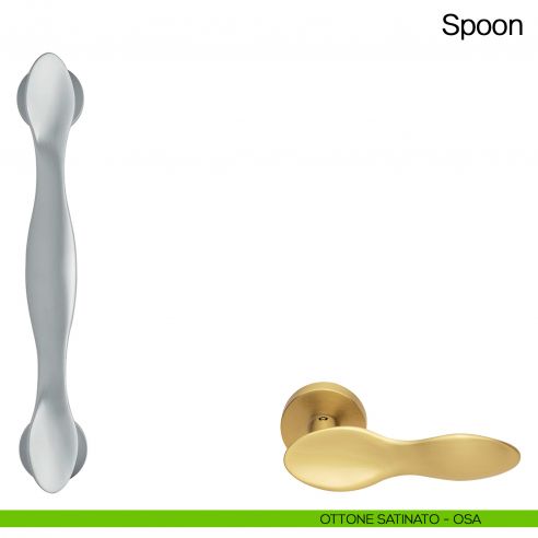 Maniglione per porta Spoon Manital con rosette - ottone satinato