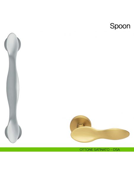 Maniglione per porta Spoon Manital con rosette - ottone satinato