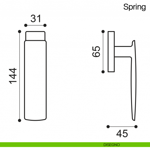 Maniglia martellina DK per finestra Spring Manital - disegno
