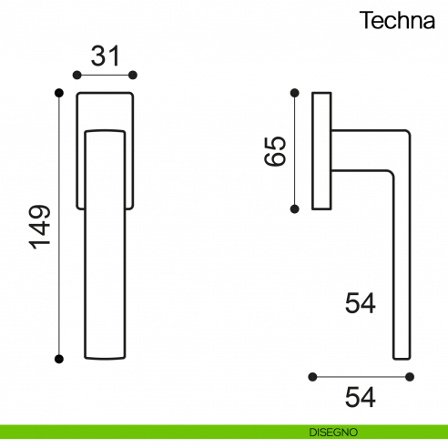 Maniglia martellina DK per finestra Techna Manital - disegno