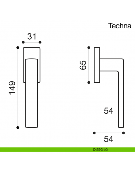 Maniglia martellina DK per finestra Techna Manital - disegno