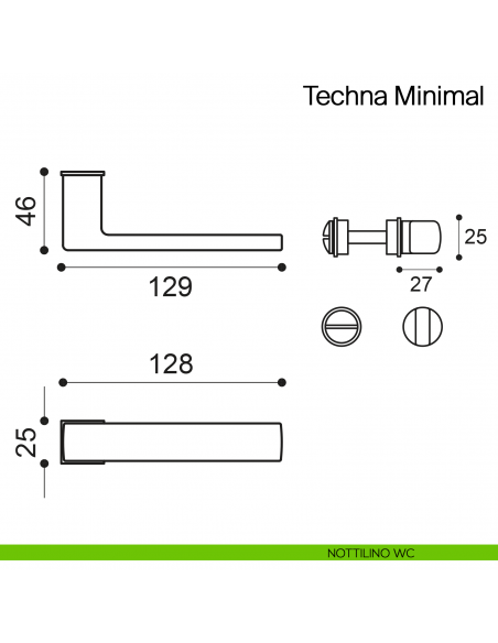 Maniglia per porta Techna Minimal Manital con rosetta minimale - nottolino wc