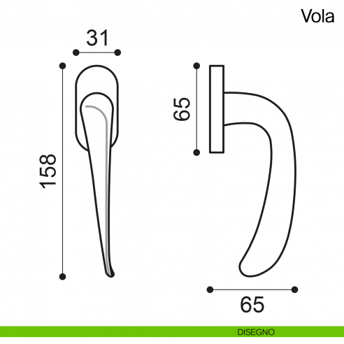 Maniglia martellina DK per finestra Vola Manital - disegno