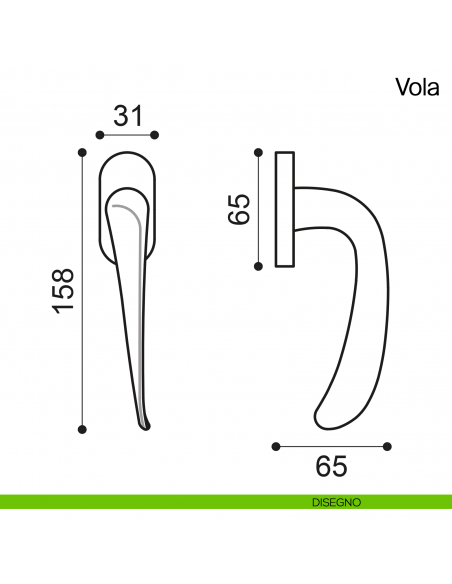 Maniglia martellina DK per finestra Vola Manital - disegno