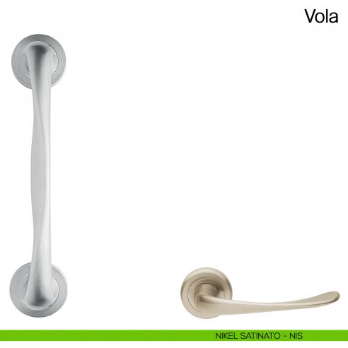 Maniglione per porta Vola Manital con rosette - nikel satinato