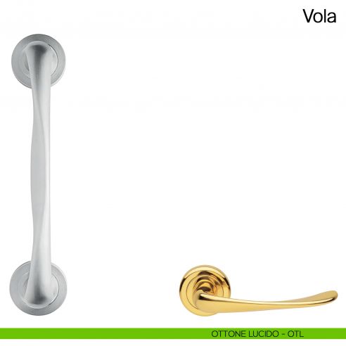 Maniglione per porta Vola Manital con rosette - ottone lucido