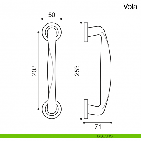 Maniglione per porta Vola Manital con rosette - disegno