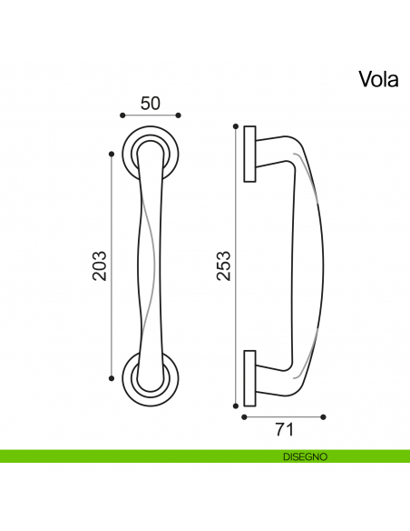 Maniglione per porta Vola Manital con rosette - disegno