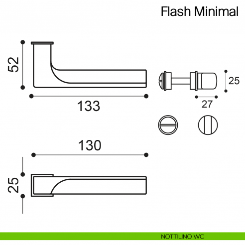 Maniglia per porta Flash Minimal Manital con rosetta minimale - nottolino wc