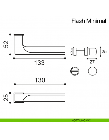 Maniglia per porta Flash Minimal Manital con rosetta minimale - nottolino wc