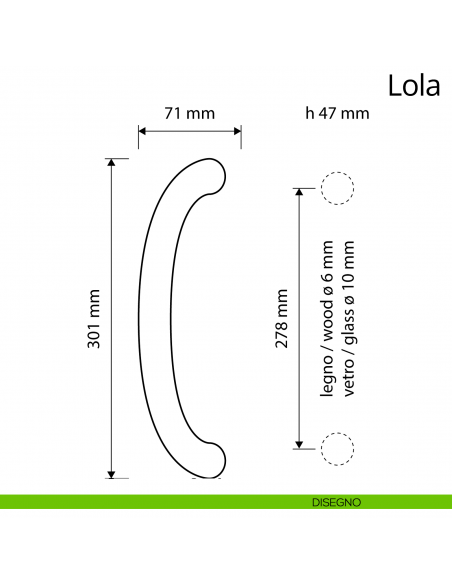 Maniglione per porta zancato Lola Zincral Linea Calì - disegno