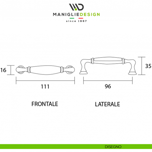 Maniglia per mobile ceramica avorio decorata Metal Style disegno