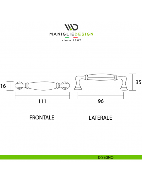 Maniglia per mobile ceramica avorio decorata Metal Style disegno