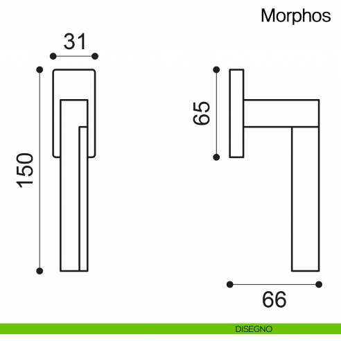 Maniglia martellina DK per finestra Morphos Manital disegno