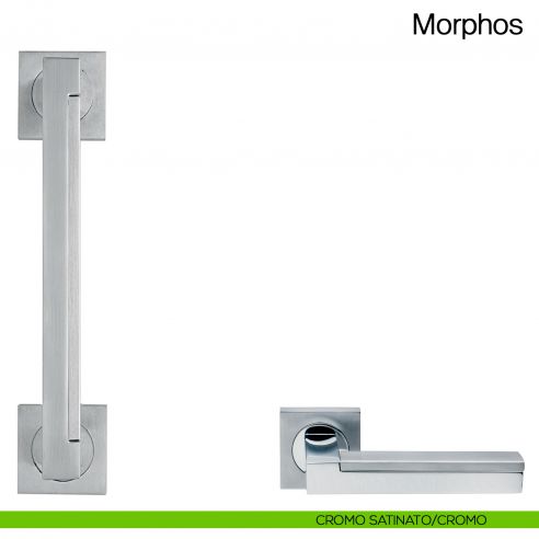 Maniglione per porta Morphos Manital con rosette cromato satinato/cromato