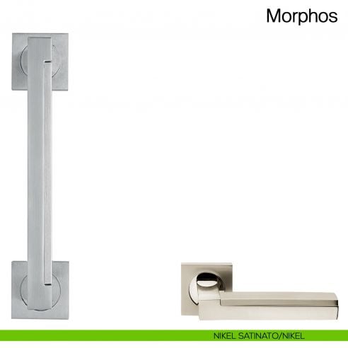 Maniglione per porta Morphos Manital con rosette nikel satinato/nikel