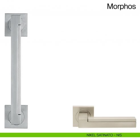 Maniglione per porta Morphos Manital con rosette nikel satinato