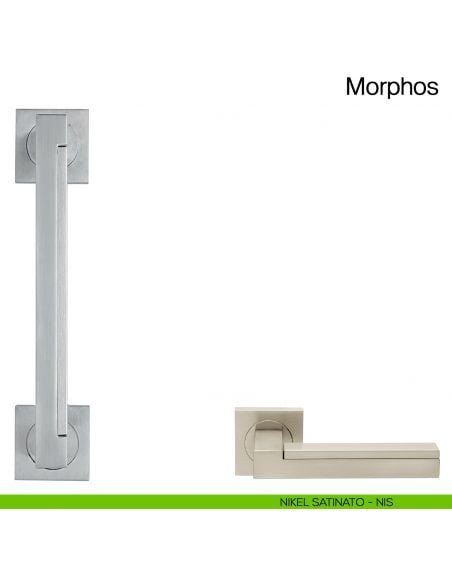 Maniglione per porta Morphos Manital con rosette nikel satinato