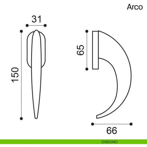 Maniglia martellina DK per finestra Arco Manital disegno