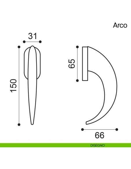 Maniglia martellina DK per finestra Arco Manital disegno