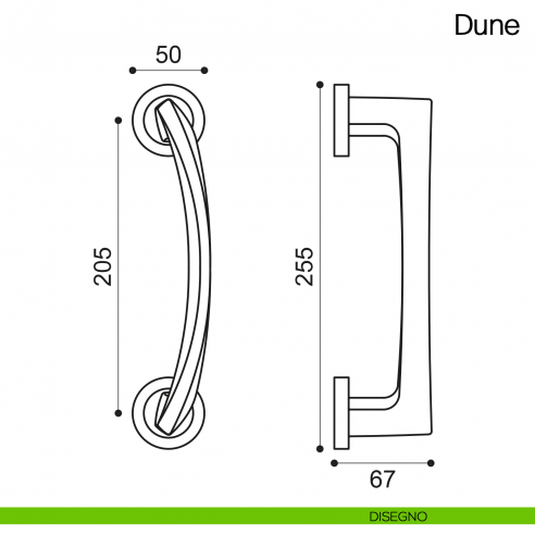 Maniglione per porta Dune Manital con rosette disegno