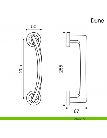 Maniglione per porta Dune Manital con rosette disegno