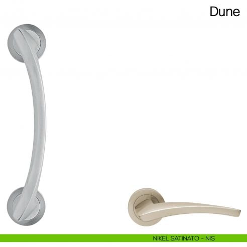 Maniglione per porta Dune Manital con rosette nikel satinato