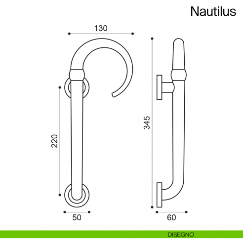 Maniglione per porta Nautilus Manital con rosette disegno destro