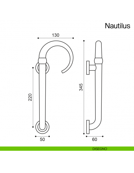 Maniglione per porta Nautilus Manital con rosette disegno destro