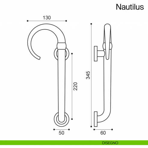 Maniglione per porta Nautilus Manital con rosette disegno sinistro