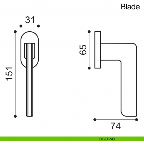 Maniglia martellina DK per finestra Blade Manital disegno