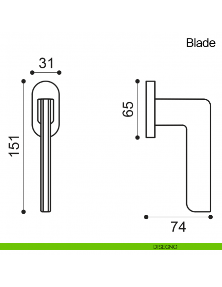 Maniglia martellina DK per finestra Blade Manital disegno
