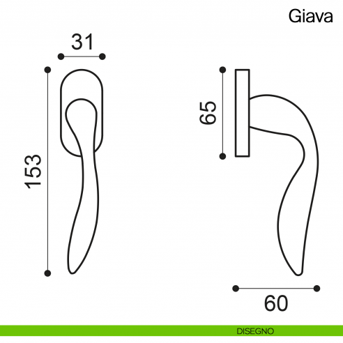 Maniglia martellina DK per finestra Giava Manital disegno