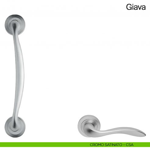 Maniglione per porta Giava Manital con rosette cromato satinato