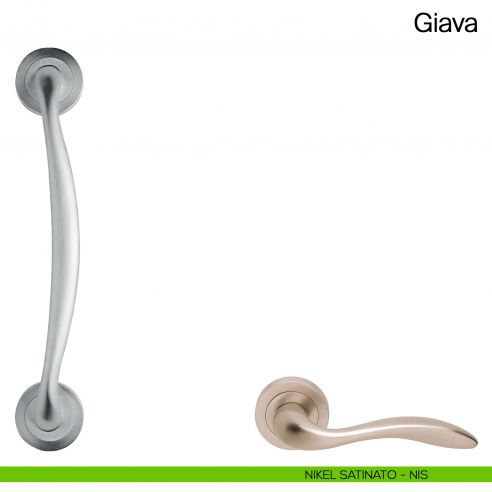 Maniglione per porta Giava Manital con rosette nikel satinato