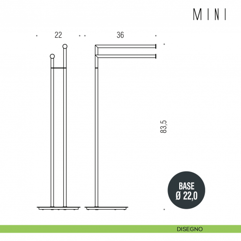 Piantana con due porta salvietta Colombo Design Mini B4038 disegno