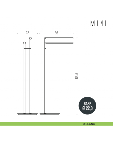 Piantana con due porta salvietta Colombo Design Mini B4038 disegno
