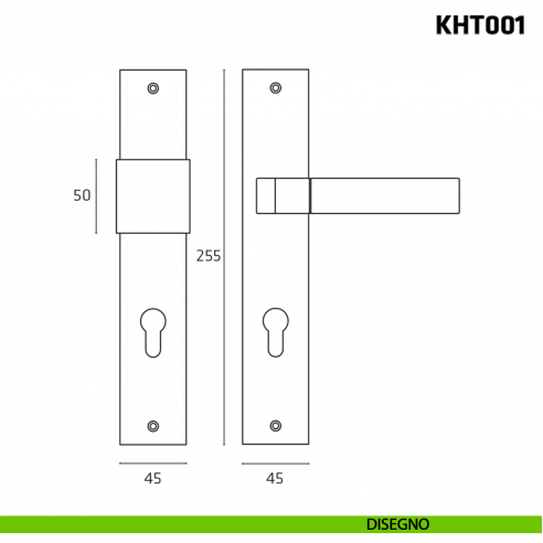 Kit maniglia con pomolo su placca per hotel Comit KHT001 disegno