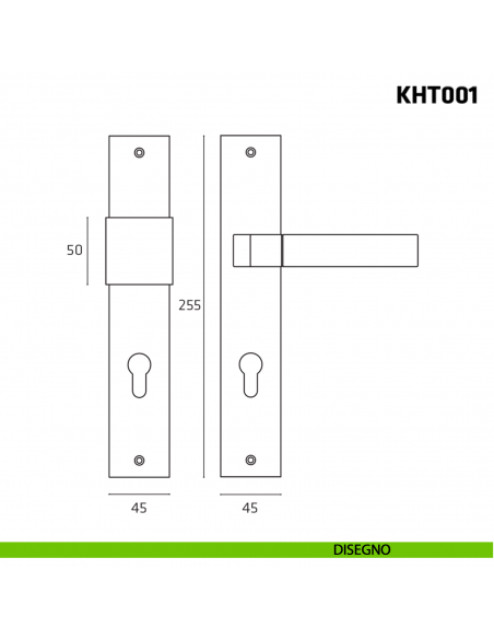 Kit maniglia con pomolo su placca per hotel Comit KHT001 disegno