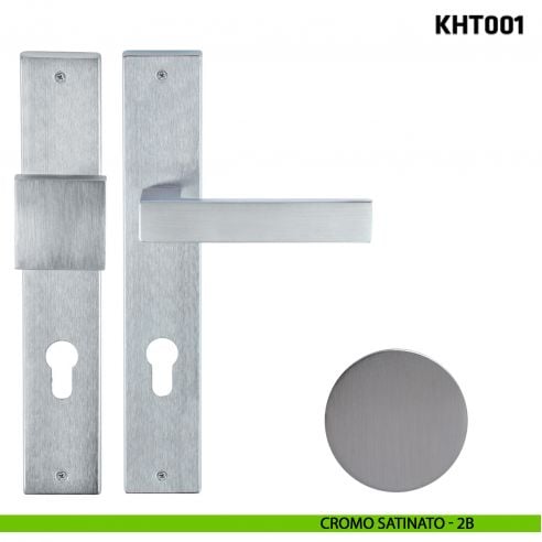 Kit maniglia con pomolo su placca per hotel Comit KHT001 cromo satinato
