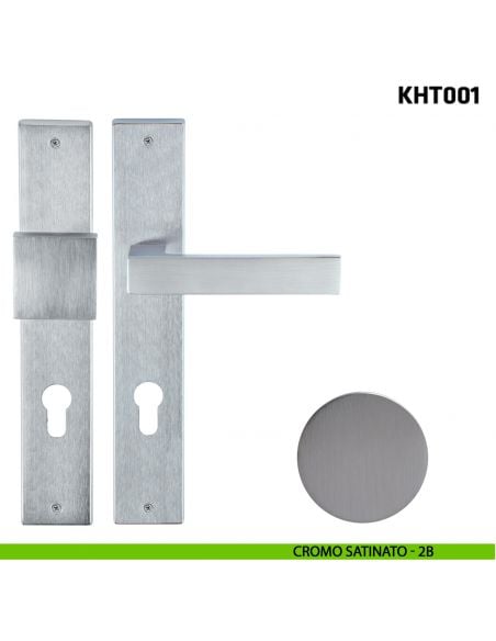 Kit maniglia con pomolo su placca per hotel Comit KHT001 cromo satinato