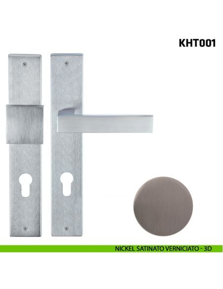 Kit maniglia con pomolo su placca per hotel Comit KHT001 nickel satinato verniciato