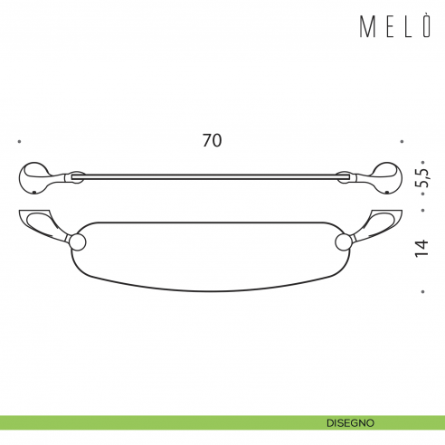 Mensola Colombo Design Melò 70 cm disegno