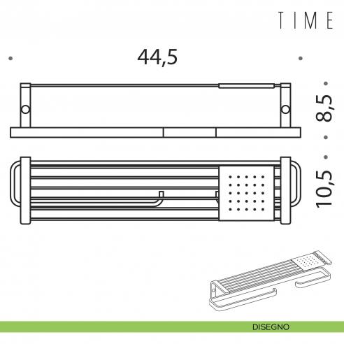 Mensola con porta salvietta e porta rotolo Colombo Design Time disegno destro