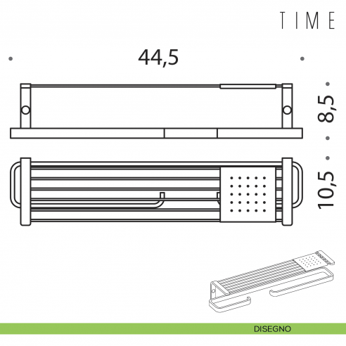 Mensola con porta salvietta e porta rotolo Colombo Design Time disegno sinistro