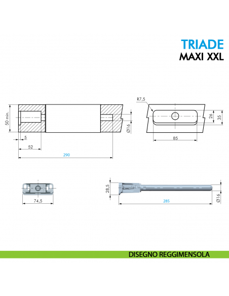 Reggimensola a scomparsa Ferramenta Livenza Triade Maxi XXL per mensole in legno tamburato spessore a partire da 40 mm